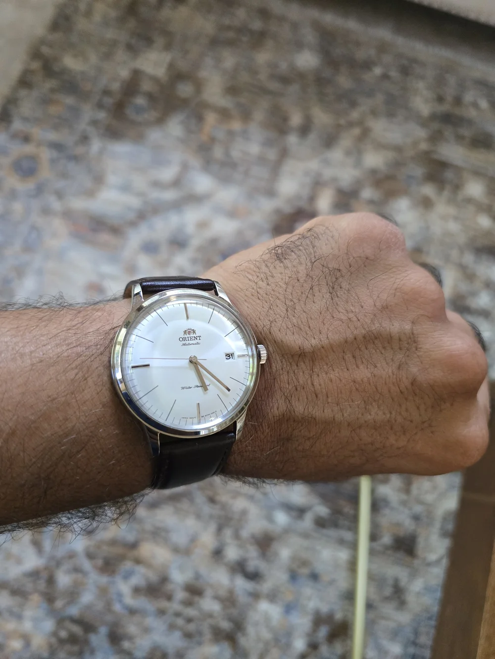 Men's Automatic Watch with Brown Leather Strap and Silver Case Orient Bambino
